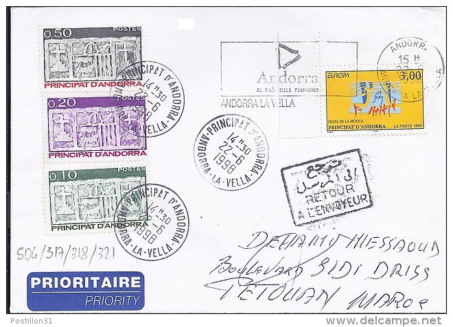 TP N°504 + 317/318/321 SUR LETTRE DU 22.6.98 POUR LE MAROC - Covers & Documents