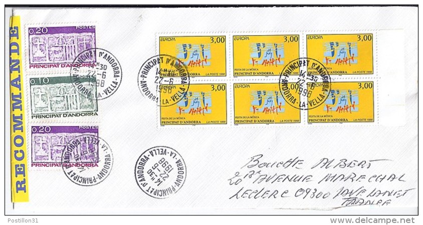 TP N°504x6 (+317/318x2)  SUR LETTRE RECOMMANDEE DU 22.6.98 POUR LA FRANCE - Brieven En Documenten