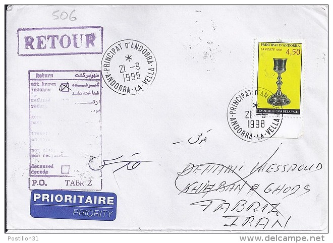 TP N°506 SUR LETTRE DU 21.9.98 POUR  L'IRAN - Cartas & Documentos