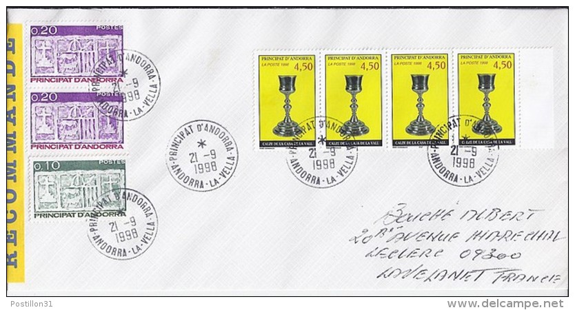 TP N°506x4 (+ 317/318x2) SUR LETTRE RECOMMANDEE DU 21.9.98 POUR  LA FRANCE - Briefe U. Dokumente