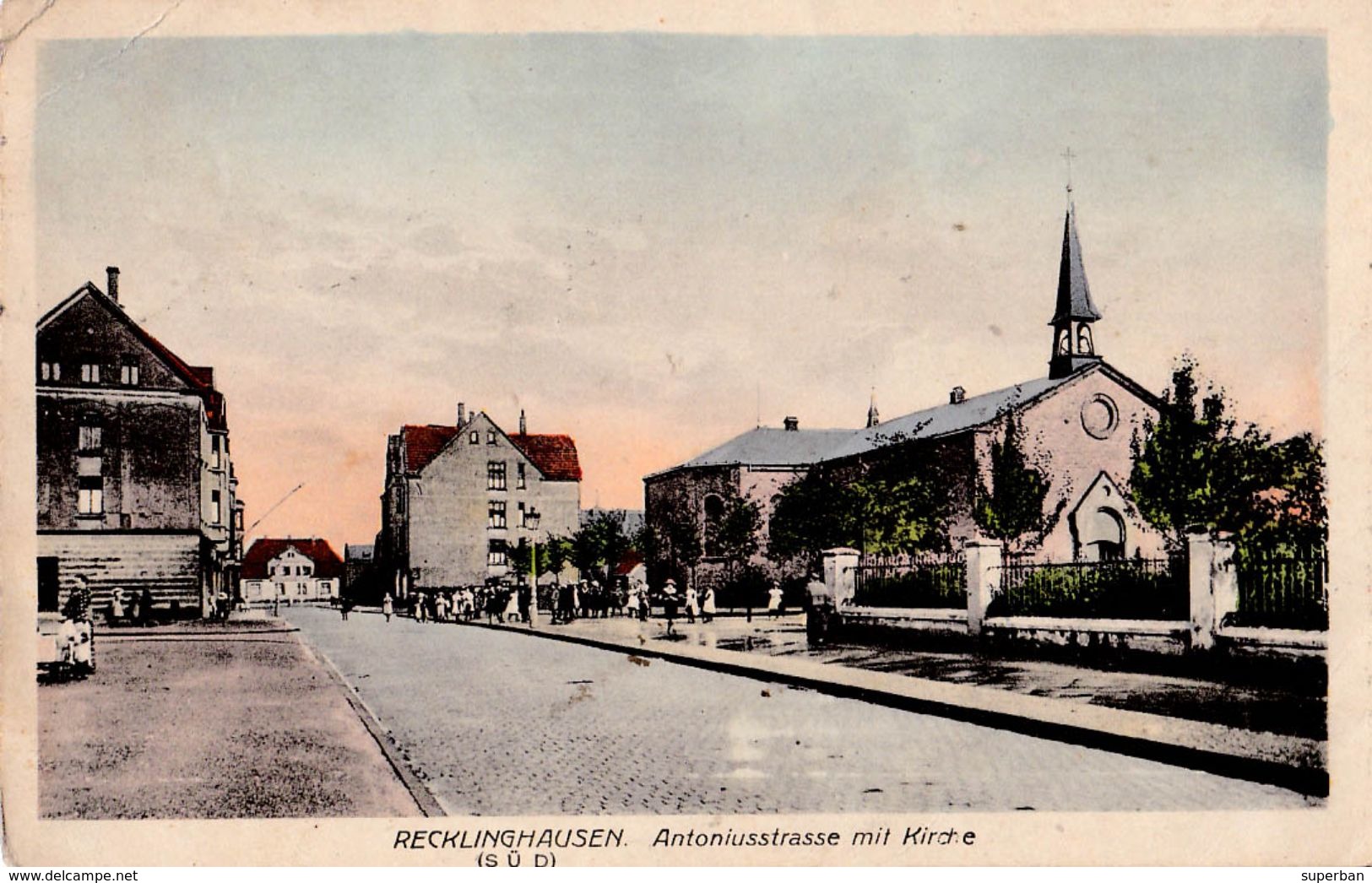 RECKLINGHAUSEN : ANTONIUSSTRASSE Mit KIRCHE ~ 1920 (w-437) - Recklinghausen