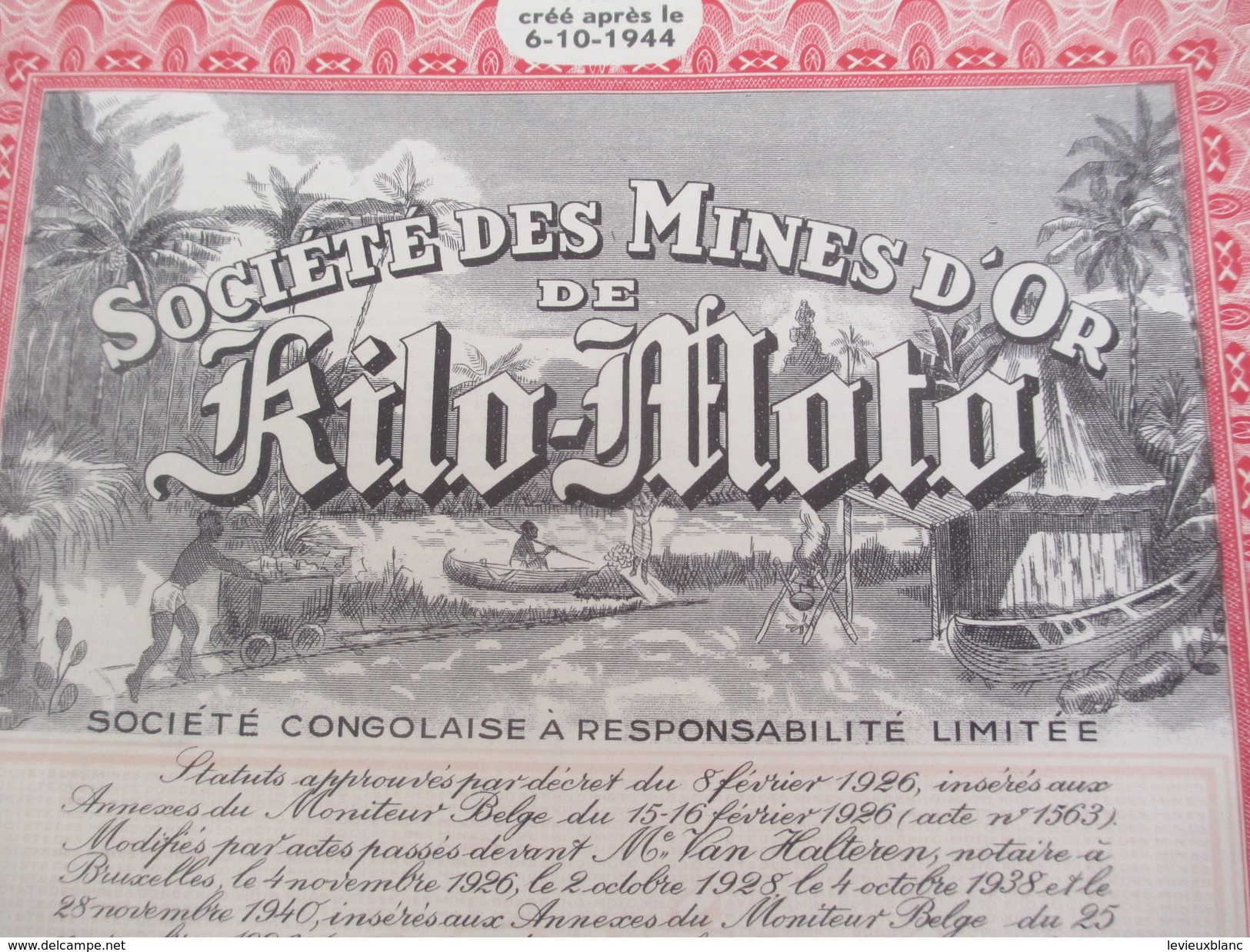 Société Des Mines D'Or De Kilo-Moto/Société Congolaise à Resp. Limitée/Part Bénéficiaire  /1945 ACT135 - Africa