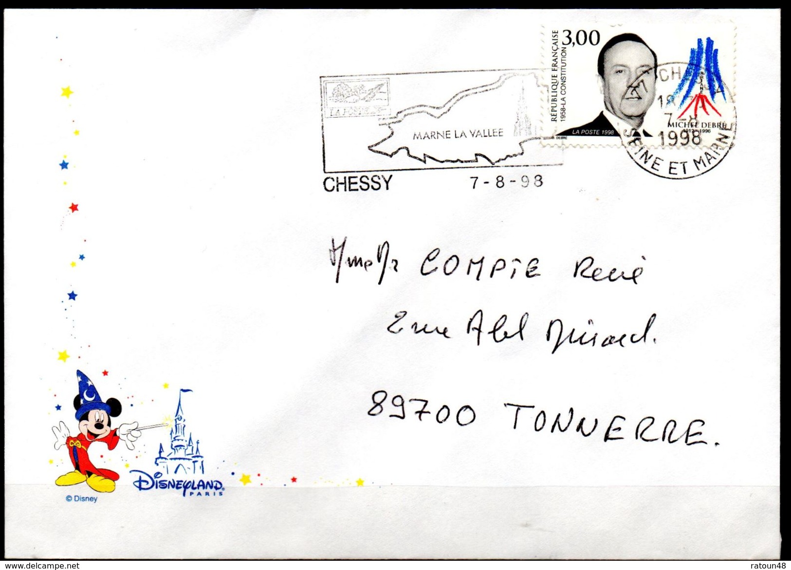 Lettre Illustrée Disnesyland Paris -flamme Chessy Marne La Vallée - Disney