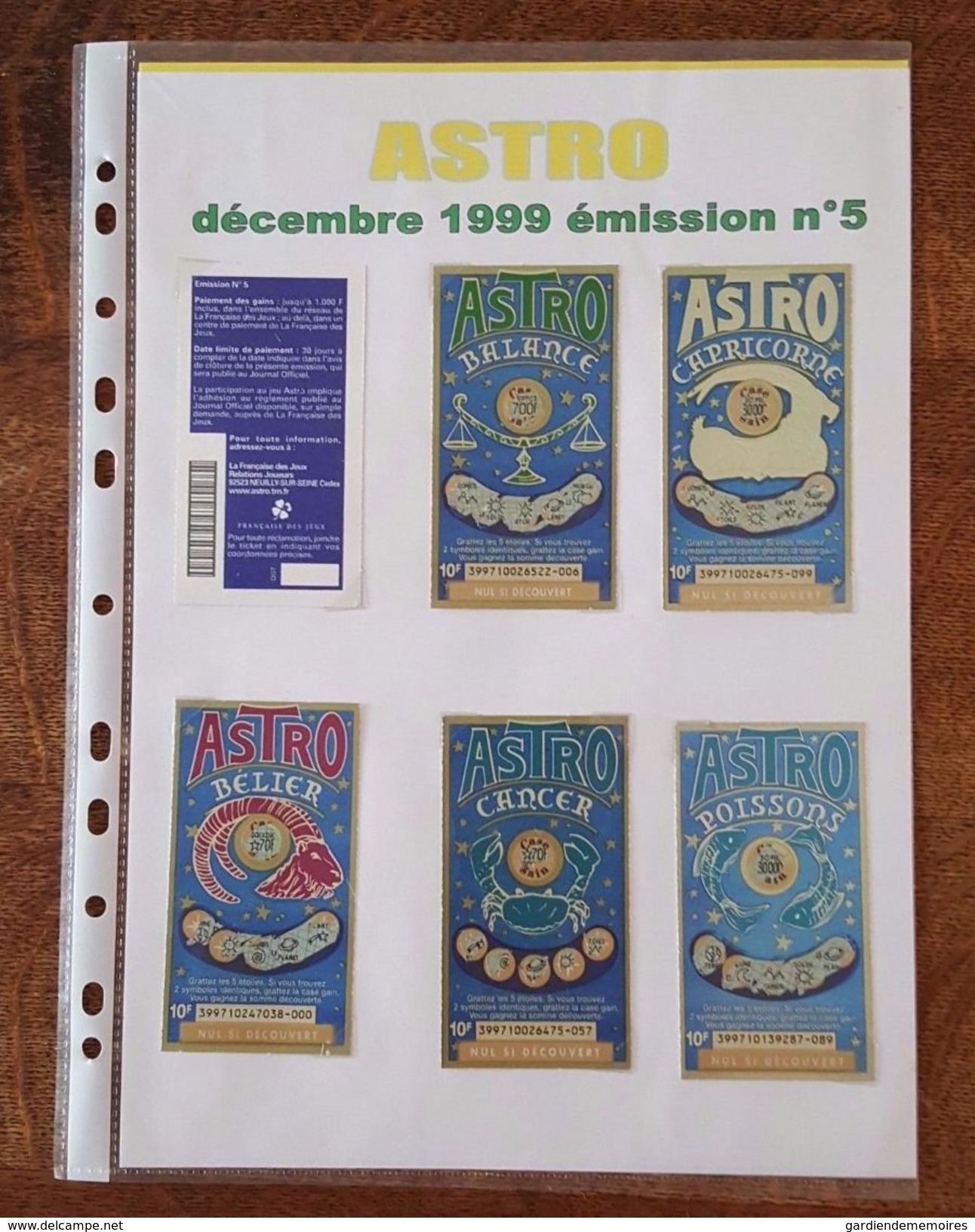 Astro Décembre 1999 émission N°5 - 13 Tickets De Loterie - Complet - Billets De Loterie