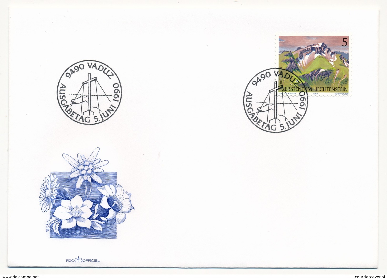 LIECHTENSTEIN - 5 Enveloppe FDC - "Massifs Montagneux" VADUZ 1990 - Geography