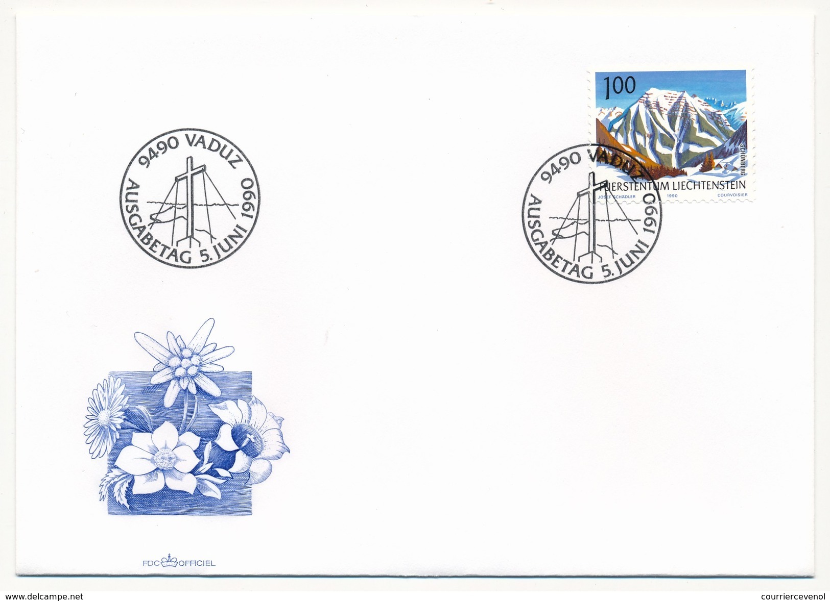LIECHTENSTEIN - 5 Enveloppe FDC - "Massifs Montagneux" VADUZ 1990 - Geografía