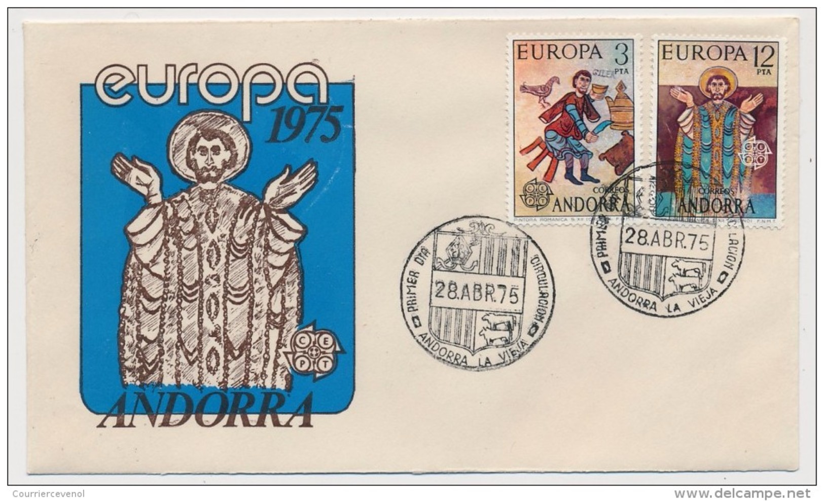 ANDORRE => Enveloppe FDC => "Europa 1975" - Andorre La Vieille - 28 Avril 1975 - Storia Postale