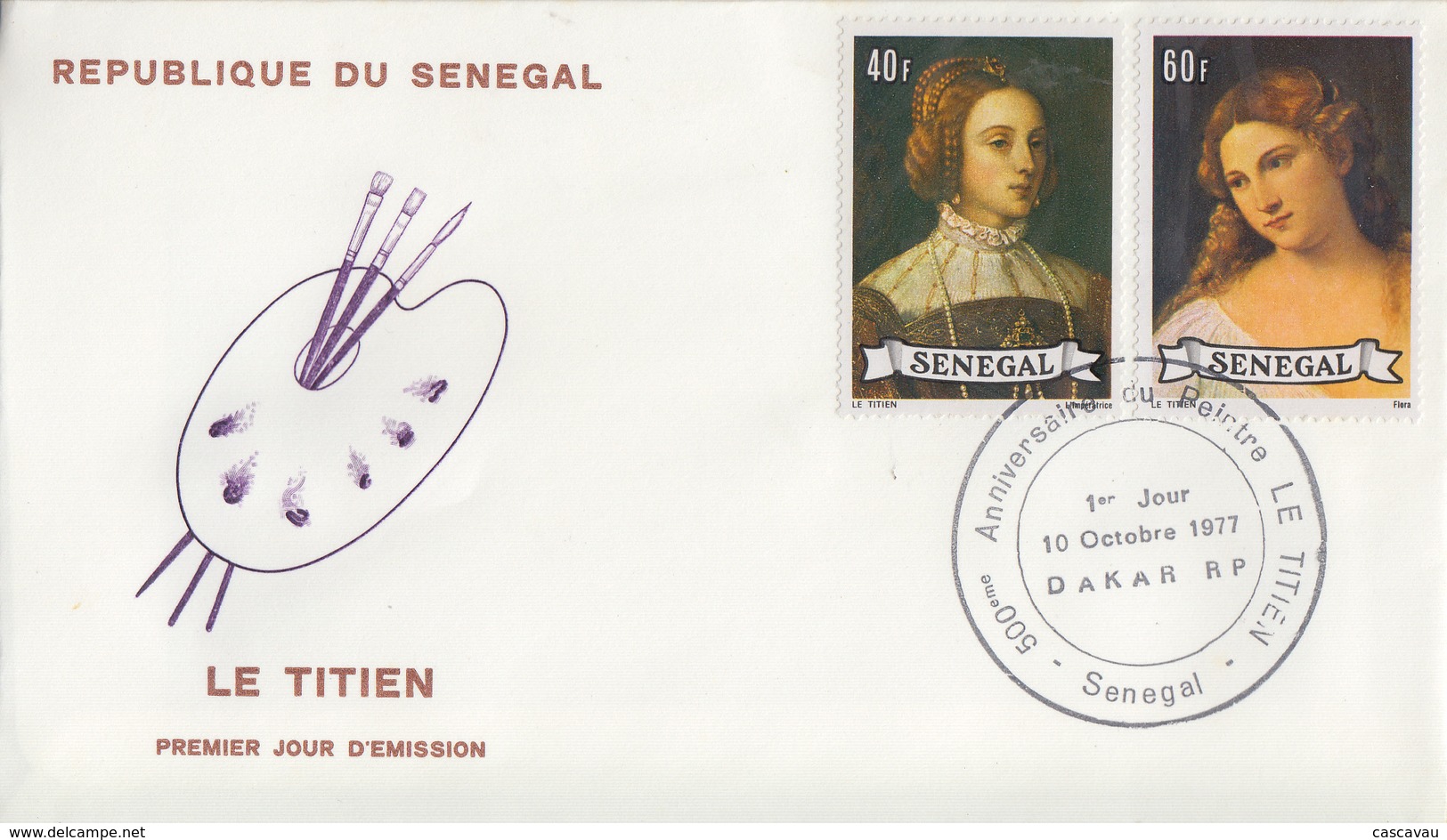 Enveloppe  FDC  1er  Jour   SENEGAL   Oeuvre  De   LE  TITIEN   1977 - Senegal (1960-...)