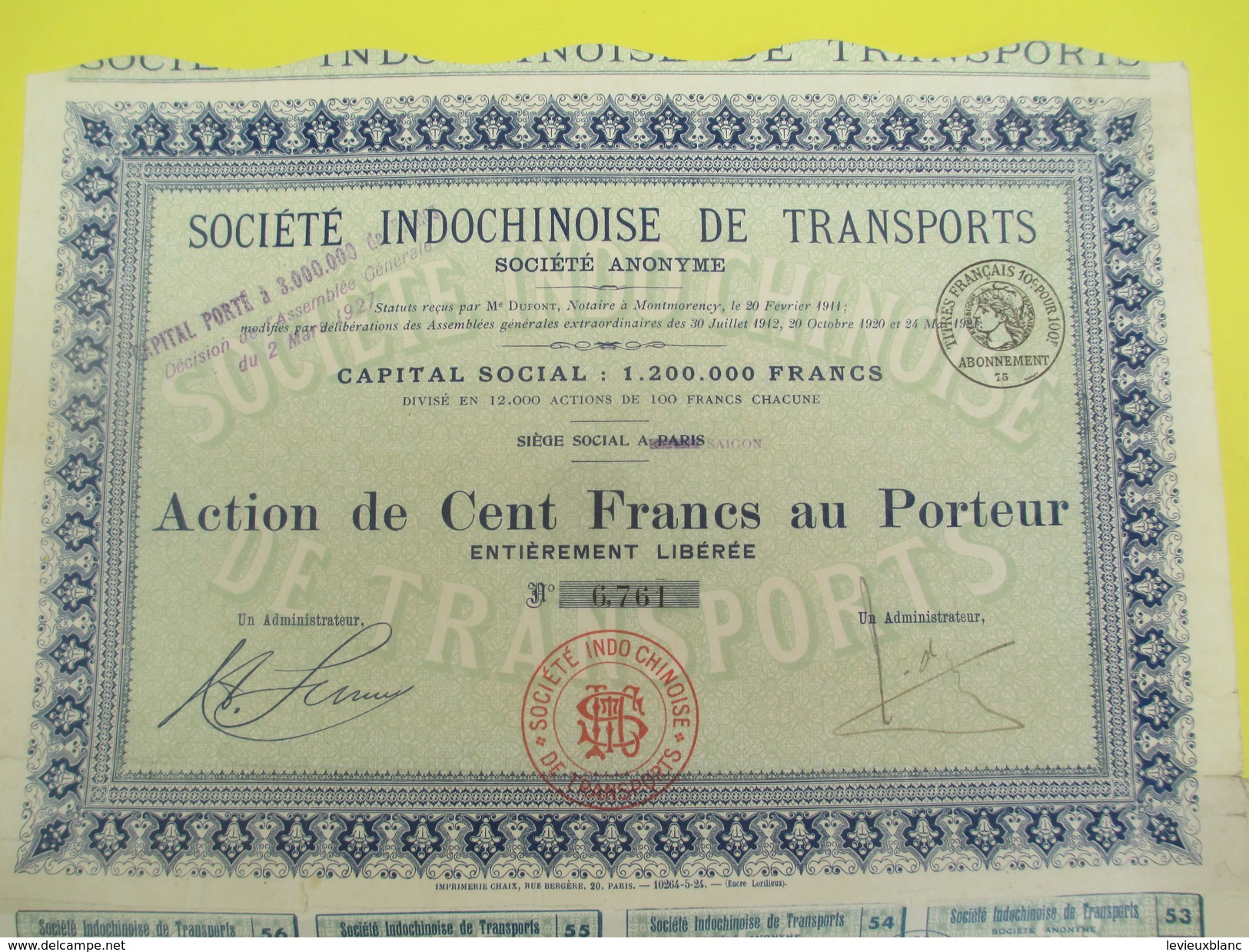 Société Indochinoise De Transports/S.A./Action De 100 Francs Au Porteur/Indochine/Paris/Vers 1950    ACT148 - Asia