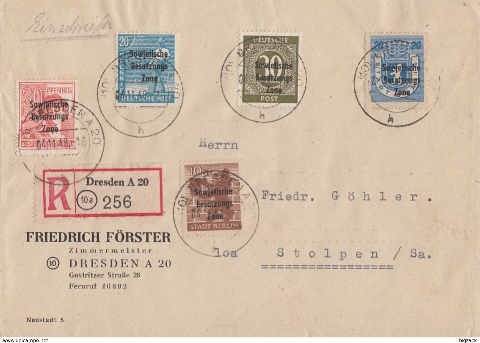 SBZ R-Brief Mif Minr.189,192,203,205,208 Dresden 4.11.48 - Sonstige & Ohne Zuordnung