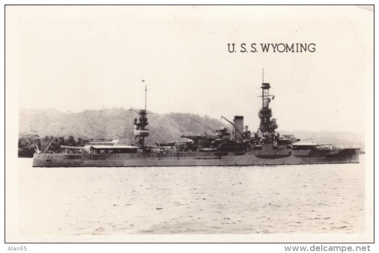 USS Wyoming US Navy Battleship, C1940s Vintage Real Photo Postcard - Warships