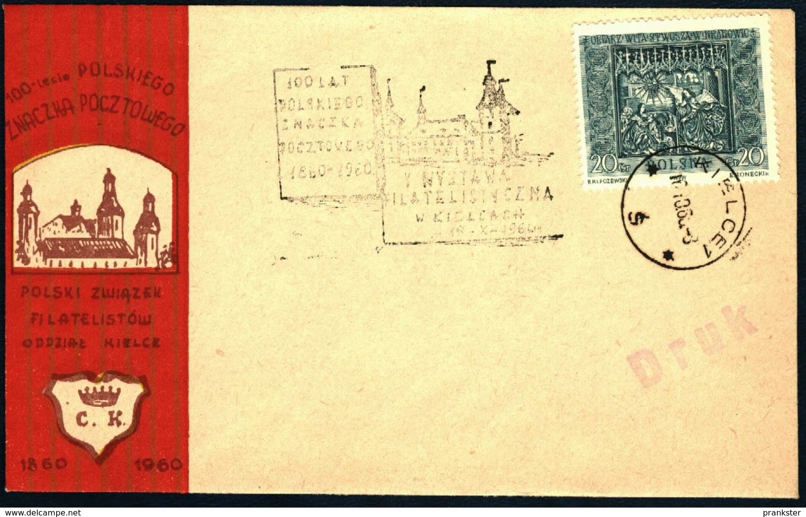 Poland 1960 Cancellation - 100 Years Of Polish Stamp 1860-1960, Philatelic Exhibition - PZF Kielce - Kielce 1 - Lettres & Documents