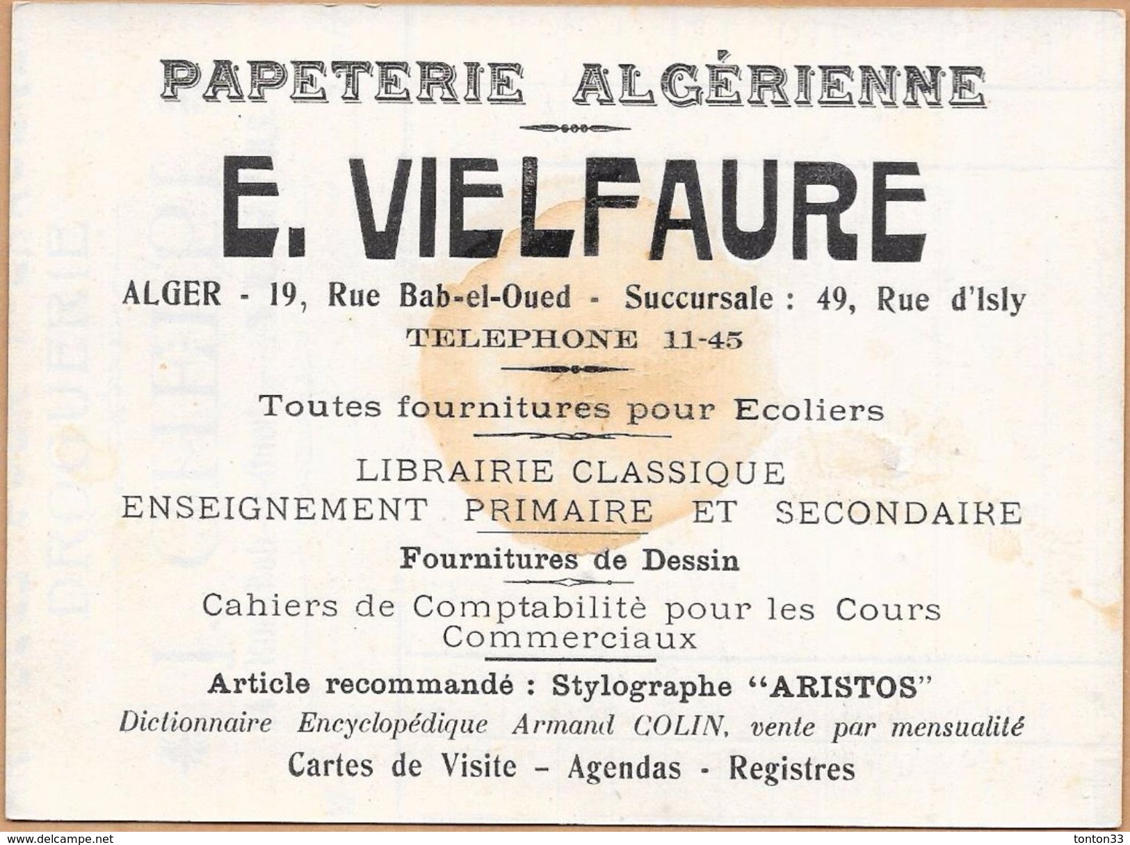 CHROMOS - Papeterie Algérienne E VIELFAURE à ALGER - ENCH2906/358 - - Altri & Non Classificati