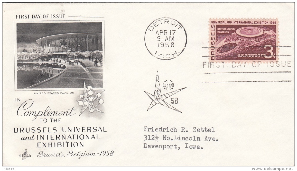 USA 1958 - FDC Brief Mit 3 C Sondermarke - 1951-1960