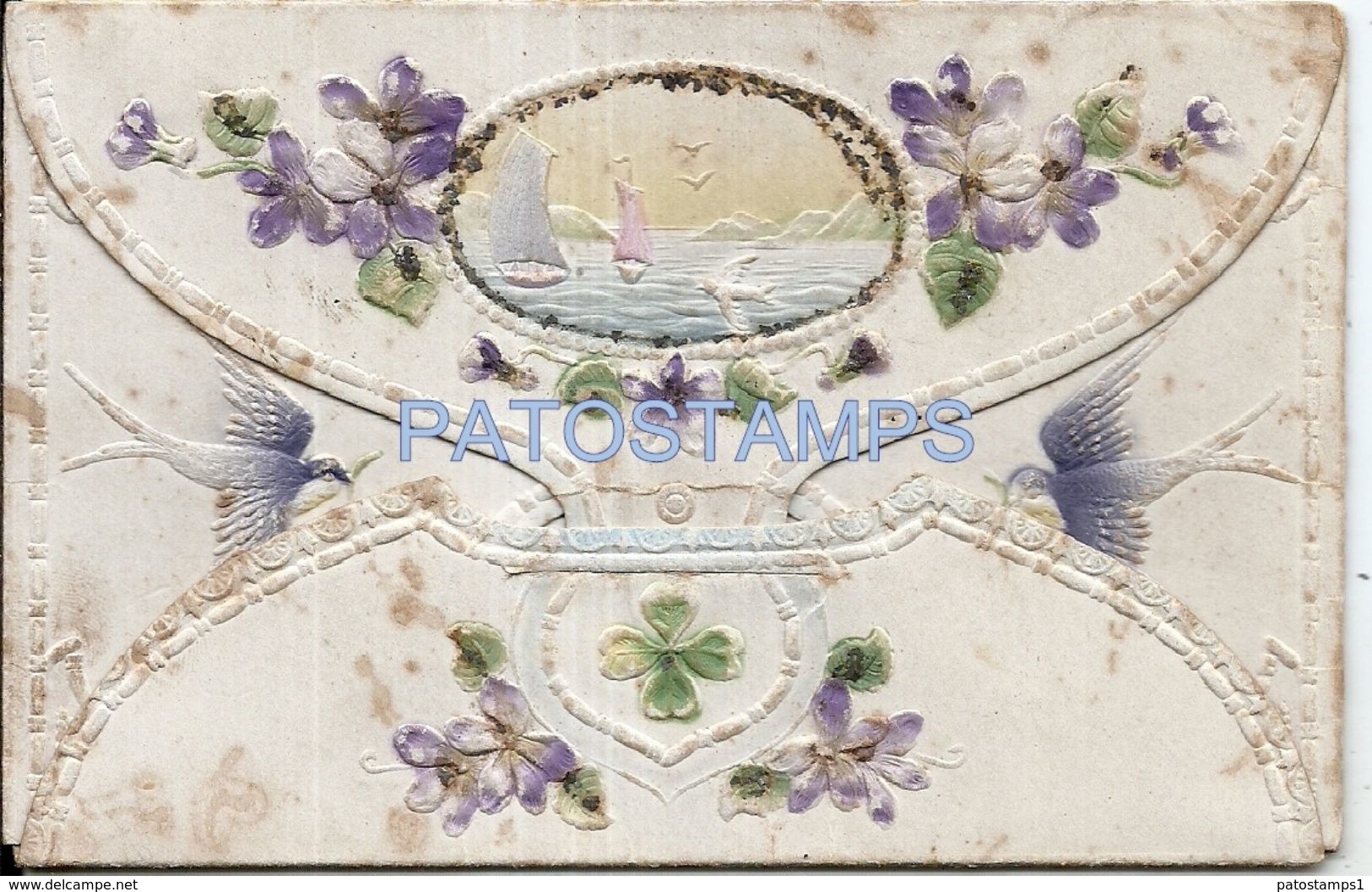 74693 ART ARTE EMBOSSED COVER LANDSCAPE AND FLOWER BIRD POSTAL POSTCARD - Other & Unclassified