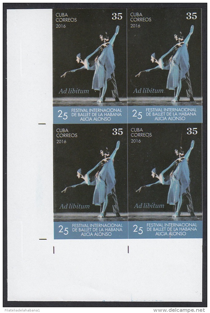 2016.371 CUBA 2016 MNH IMPERFORATED PROOF BLOCK 4. 35c 25 ANIV FESTIVAL BALLET ALICIA ALONSO. AD LIBITUM. - Imperforates, Proofs & Errors