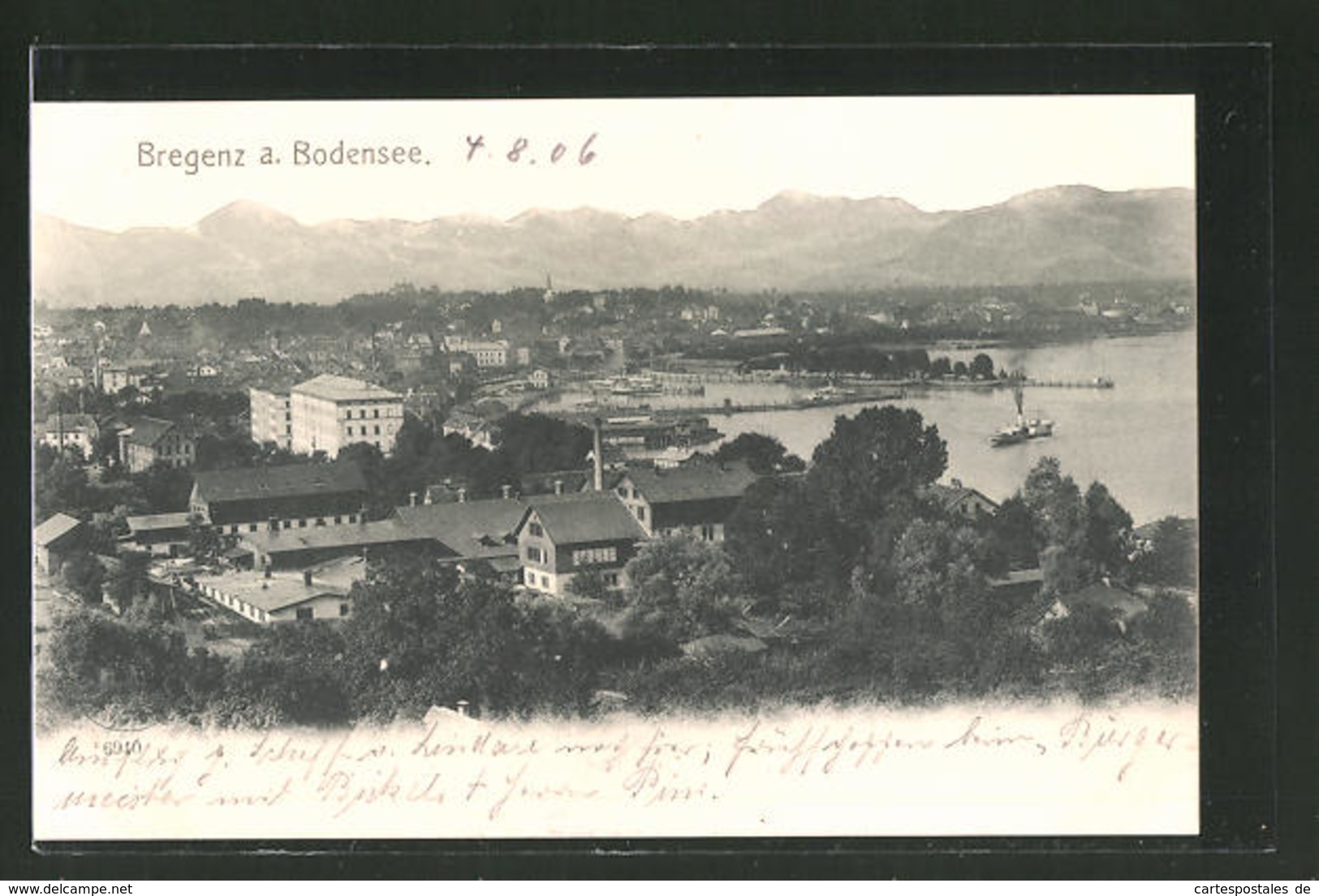 AK Bregenz Am Bodensee, Ortspanorama Mit Gebirge - Autres & Non Classés