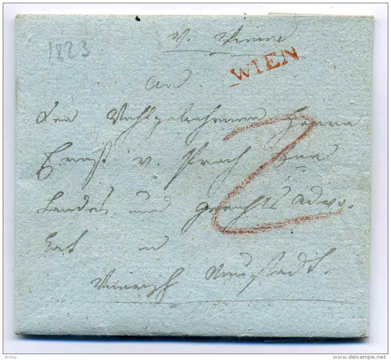 Lettre De WIEN   ( Vienne )  /  AUTRICHE /  Marque WIEN  En Rouge / 1823 - ...-1850 Prephilately