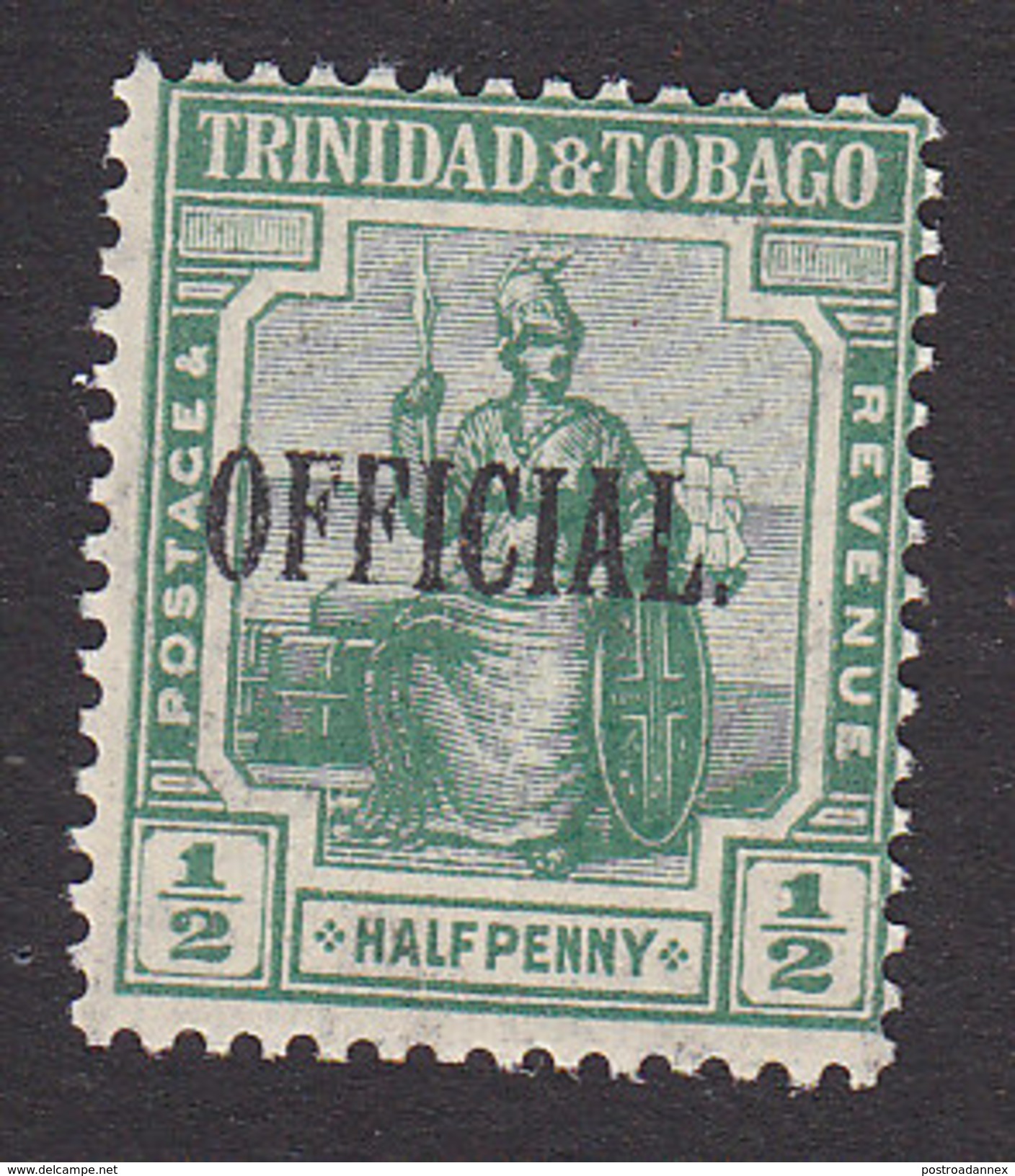 Trinidad And Tobago, Scott #O3, Mint Never Hinged, Britannia Surcharged, Issued 1916 - Trinité & Tobago (...-1961)