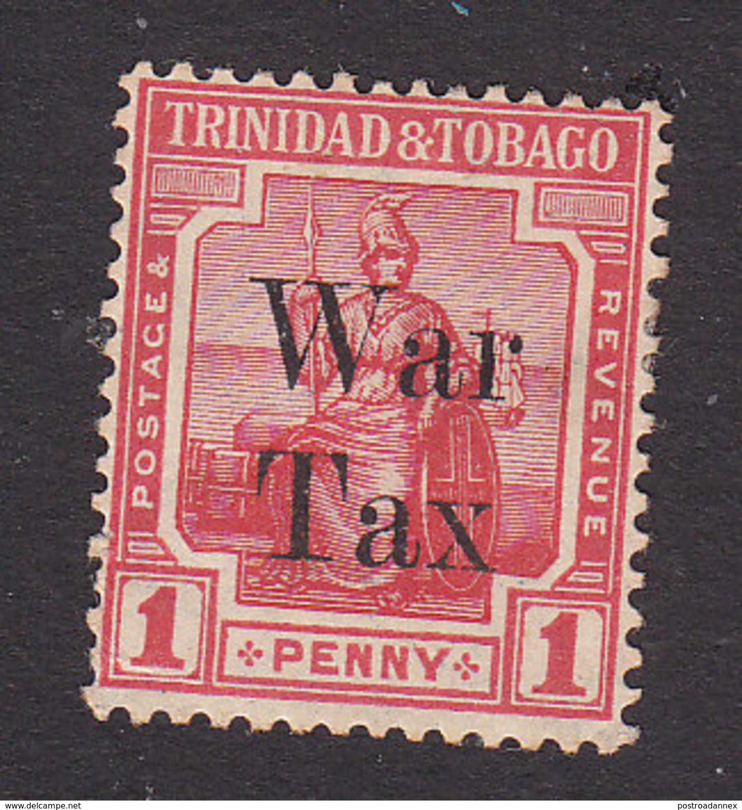 Trinidad And Tobago, Scott #MR13, Mint Hinged, Britannia Surcharged, Issued 1918 - Trinidad & Tobago (...-1961)