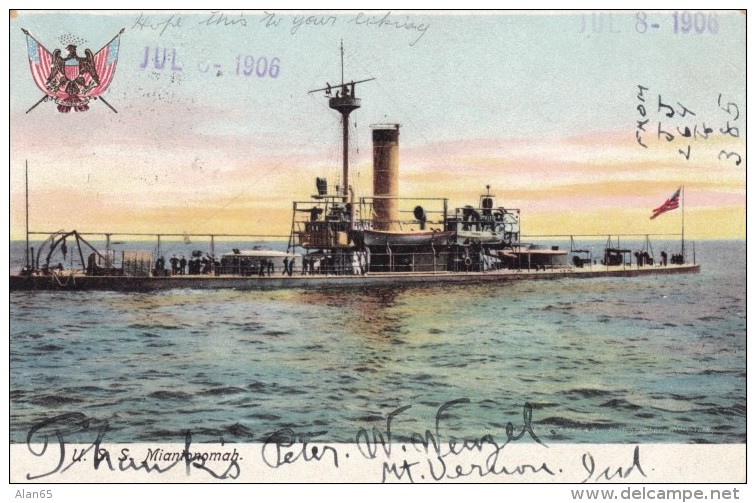 USS Miantonomah US Navy Monitor Warship 1874-1907, C1900s Vintage Postcard - Warships