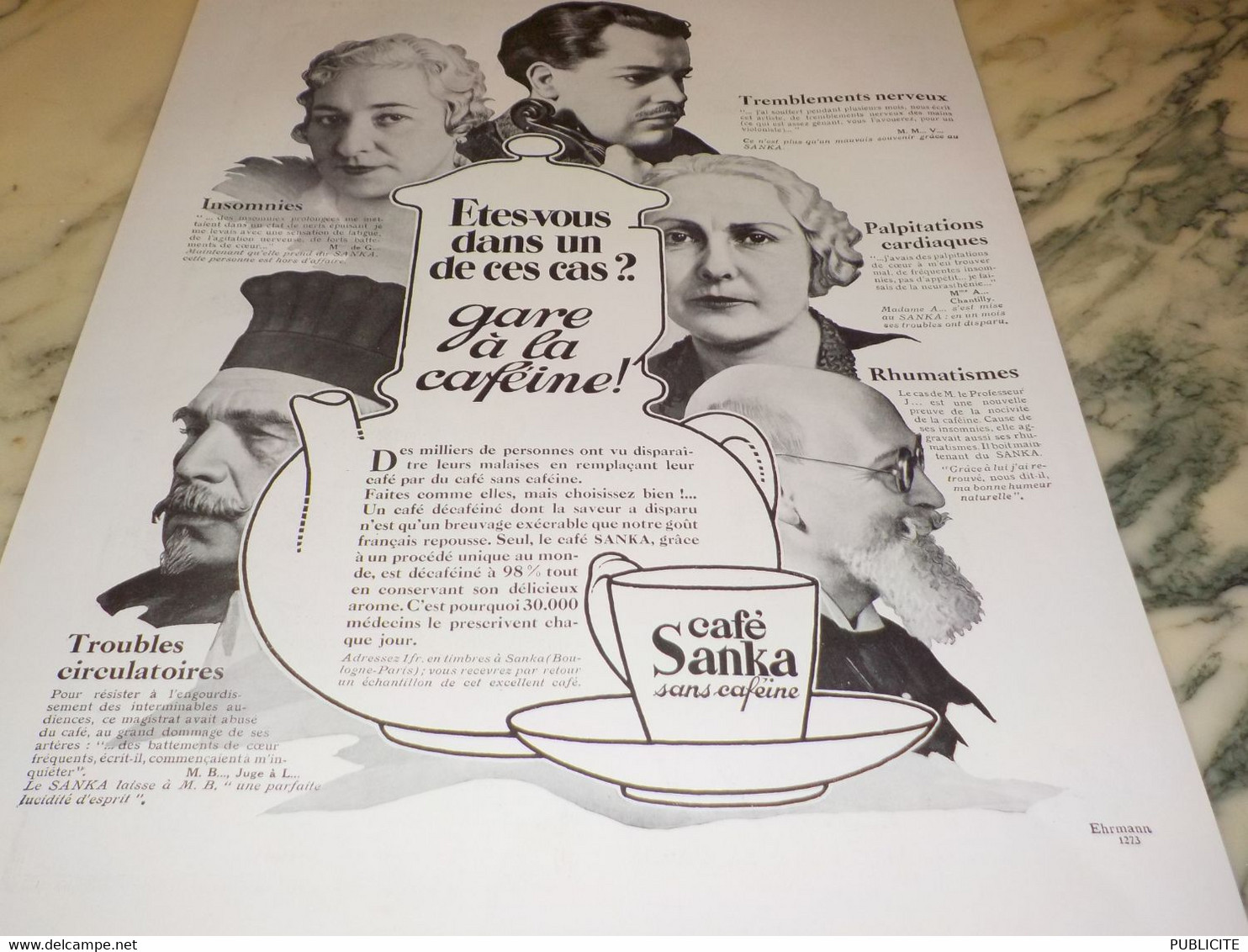 ANCIENNE PUBLICITE CAFE SANKA  1933 - Autres & Non Classés