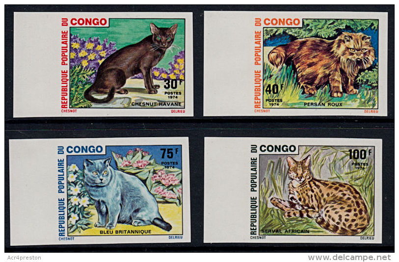 D0276 CONGO (Brazzaville) 1974,  SG 437-40 Cats, IMPERF - Nuovi