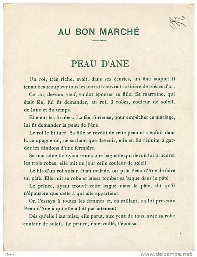 AU BON MARCHE CHROMO PEAU D'ANE - Au Bon Marché