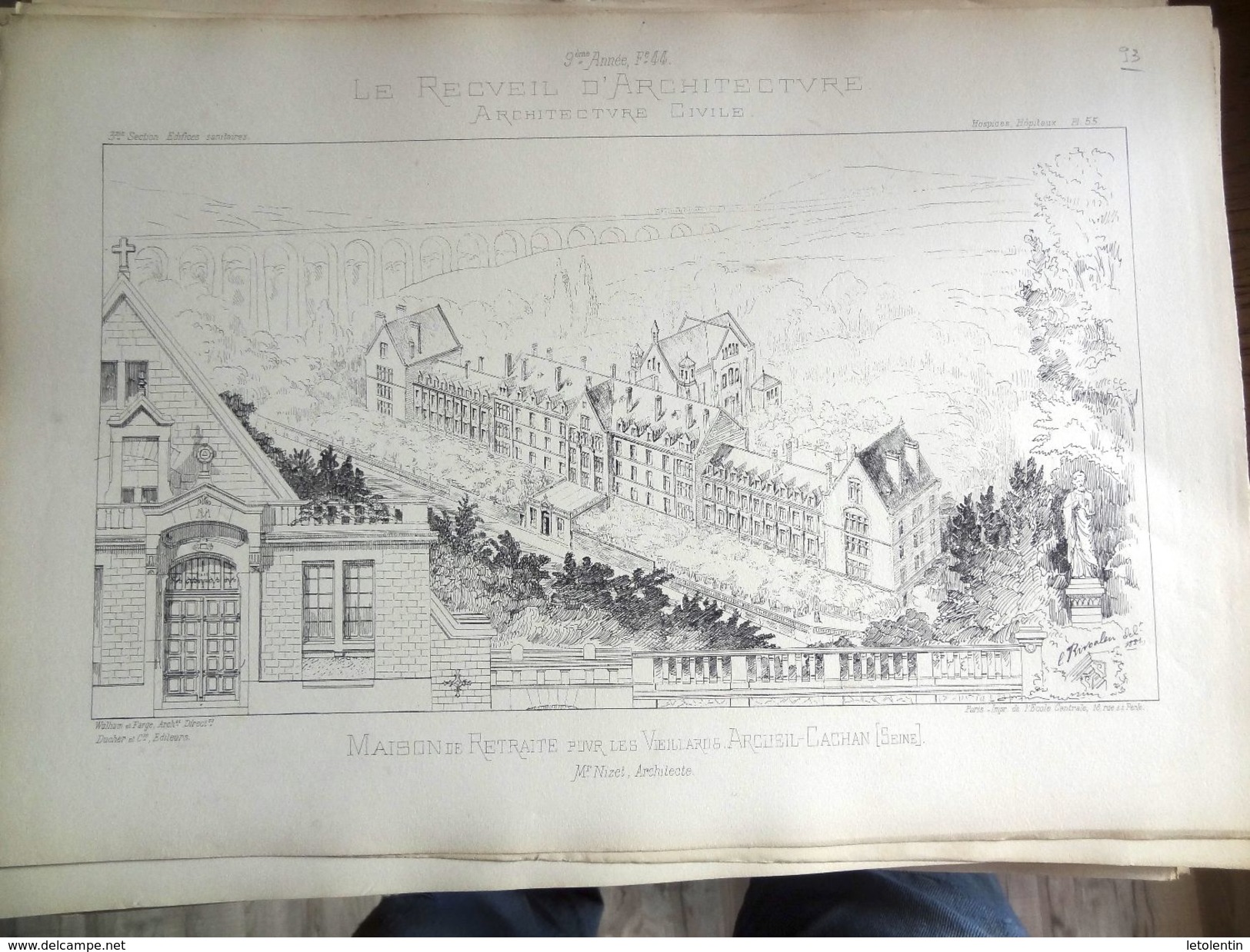 LE RECUEIL D'ARCHITECTURE 1874/77 -  # 93- MAISON DE RETRITE POUR LES VIEILLARDS ARCUEIL-CACHAN (SEINE) , Mr NIZET Archi - Architektur