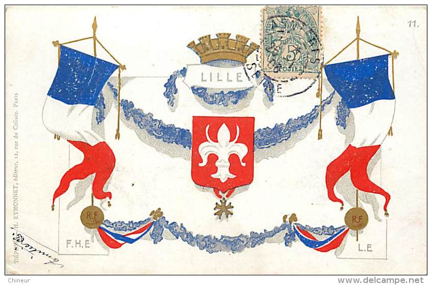 LILLE CARTE BLASON ET DRAPEAUX - Lille