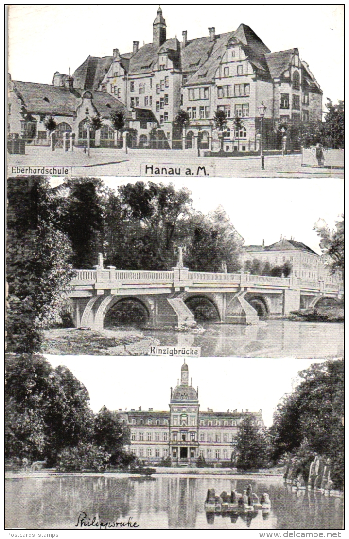 Hanau, Mehrbild-AK Mit Eberhardschule, Um 1910/20 - Hanau