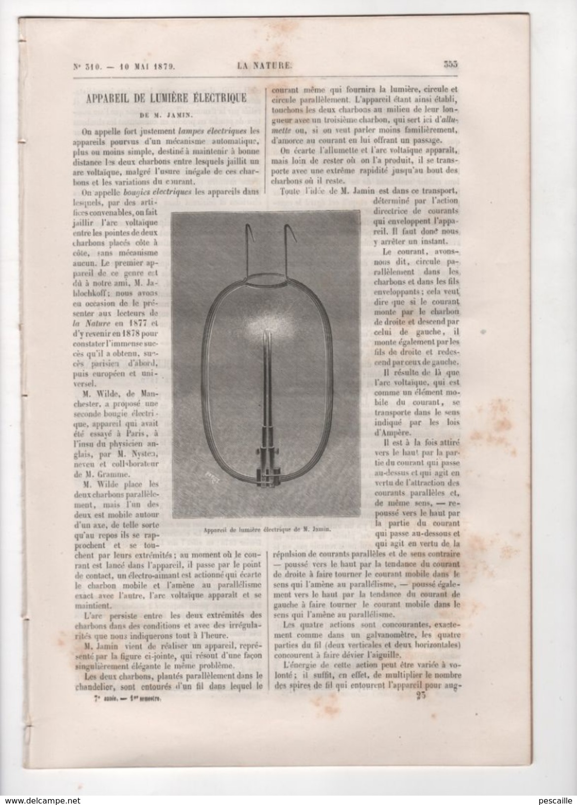 LA NATURE 10 05 1879 - LUMIERE ELECTRIQUE - CIRCULATION SANG - PEROU MINES ARGENT CERRO DE PASCO - LAVOISIER - LEZARDS - 1850 - 1899