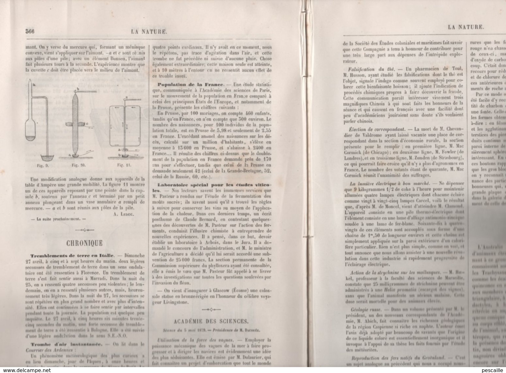 LA NATURE 10 05 1879 - LUMIERE ELECTRIQUE - CIRCULATION SANG - PEROU MINES ARGENT CERRO DE PASCO - LAVOISIER - LEZARDS