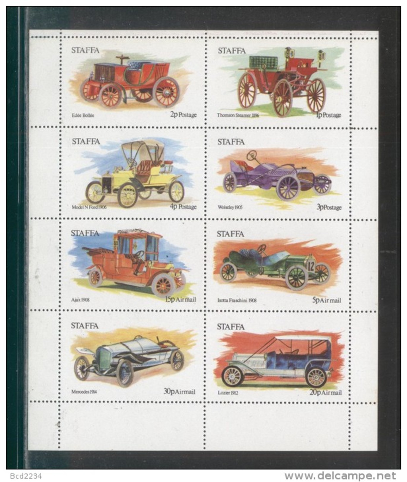 STAFFA 1973 VINTAGE CLASSIC CARS SHEET NHM VEHICLES VOITURES ANTIQUES COCHES CLASICOS GB LOCALS SCOTLAND INNER HEBRIDES - Feuilles, Planches  Et Multiples