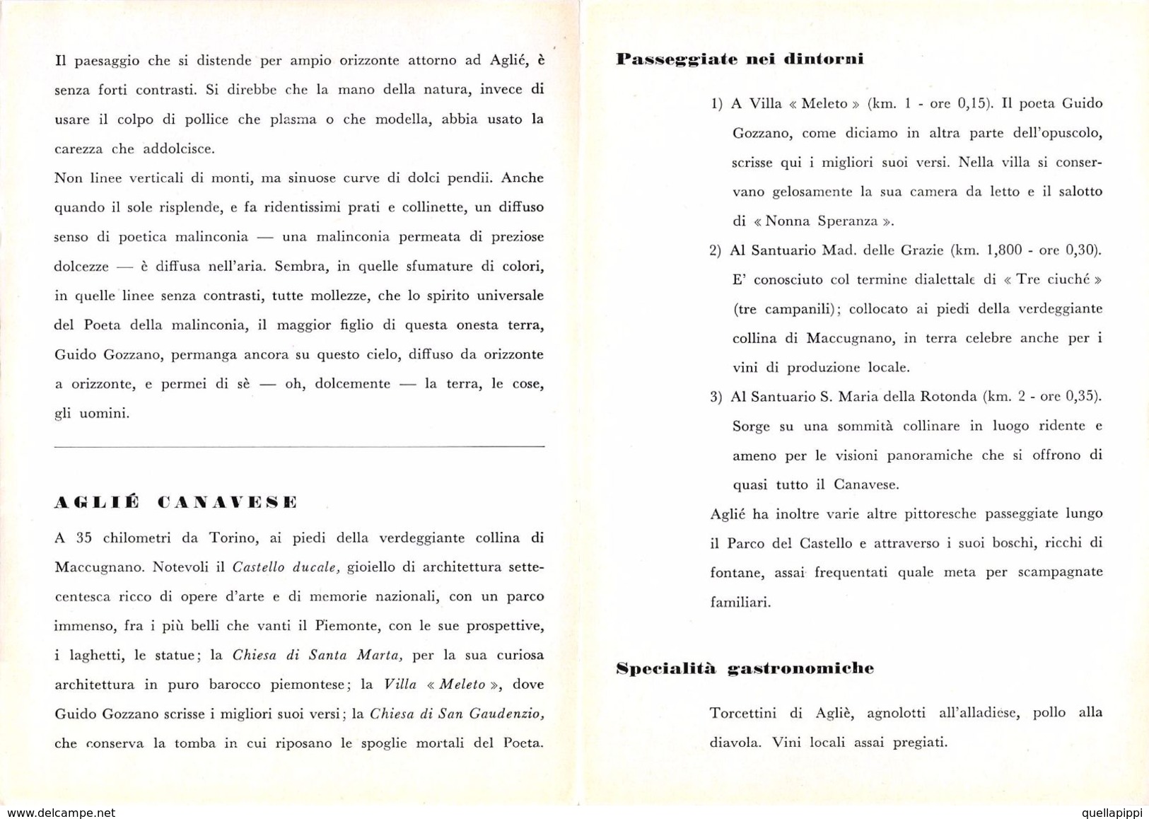 06107 "PIEGHEVOLE PUBBLICITARIO - DEPLIANT TURISTICO - AGLIE' - TORINO" ORIGINALE 1961 - Dépliants Turistici