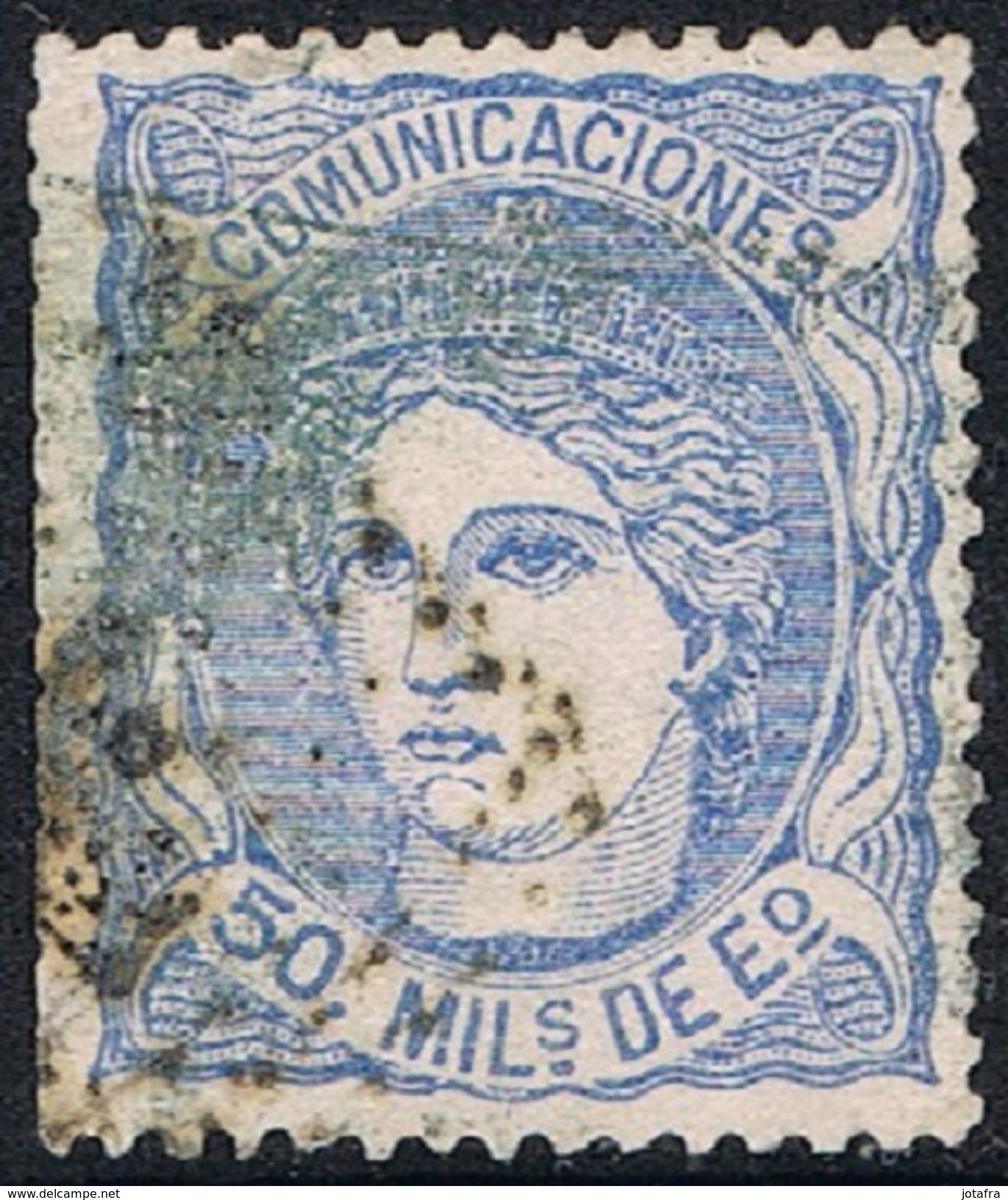 España 1870, Alegoría De España, 50 Mil. De Escudo, Matasellados, Tipo A (c) - CF4098 - Usados