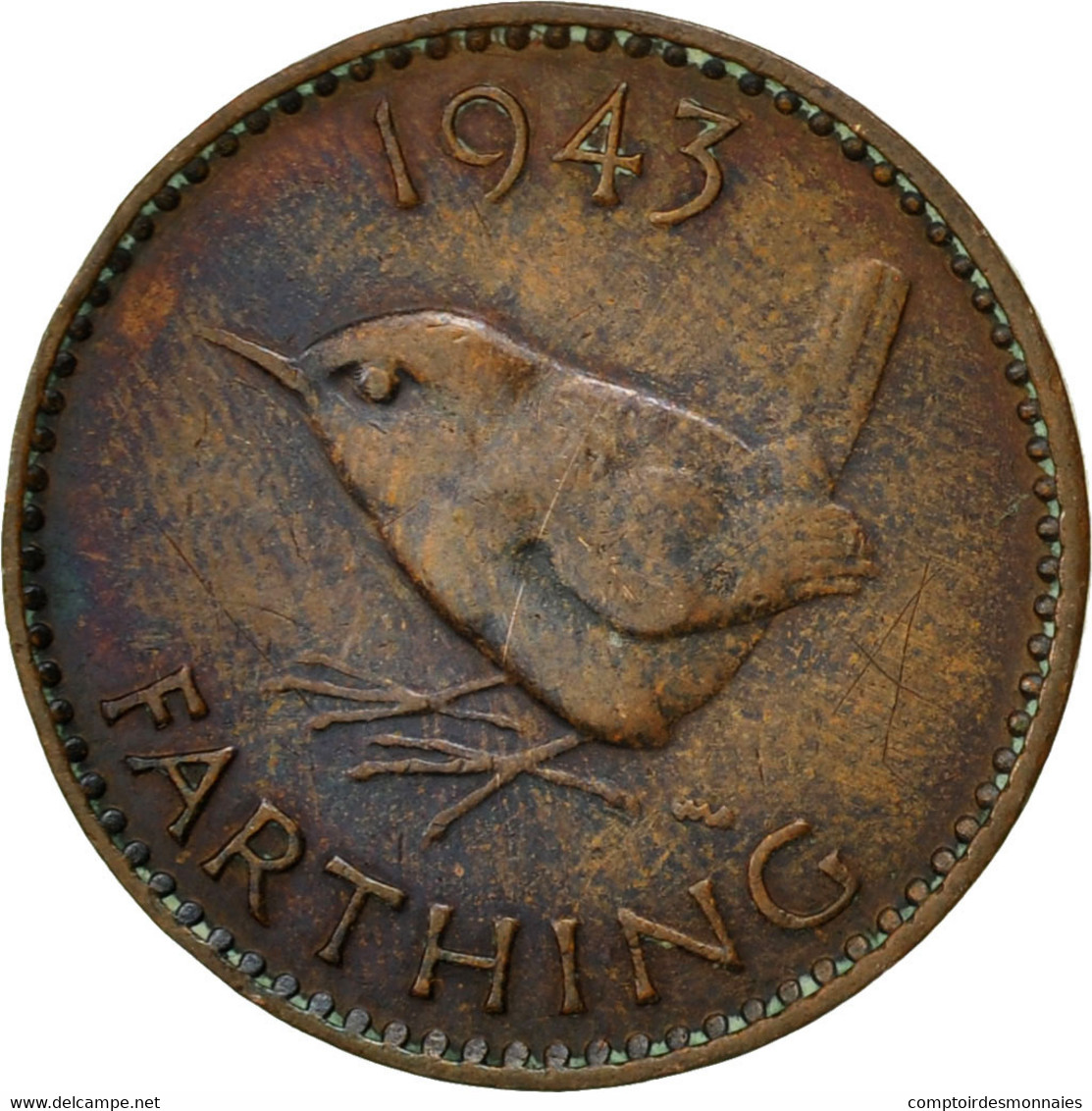 Monnaie, Grande-Bretagne, George VI, Farthing, 1943, TTB, Bronze, KM:843 - B. 1 Farthing