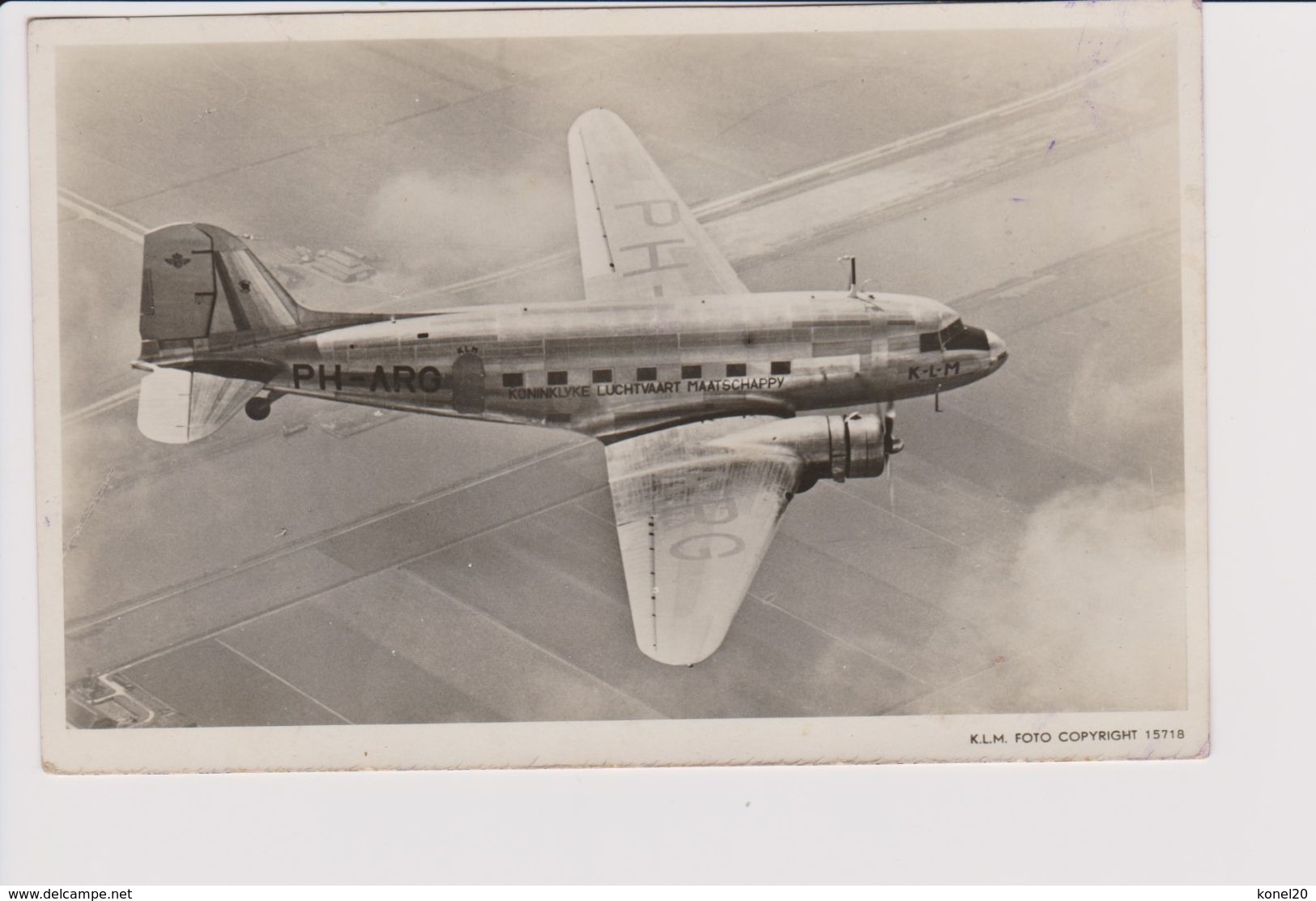 Vintage Rppc KLM K.L.M Royal Dutch Airlines Douglas Dc-3 Aircraft - 1919-1938: Between Wars