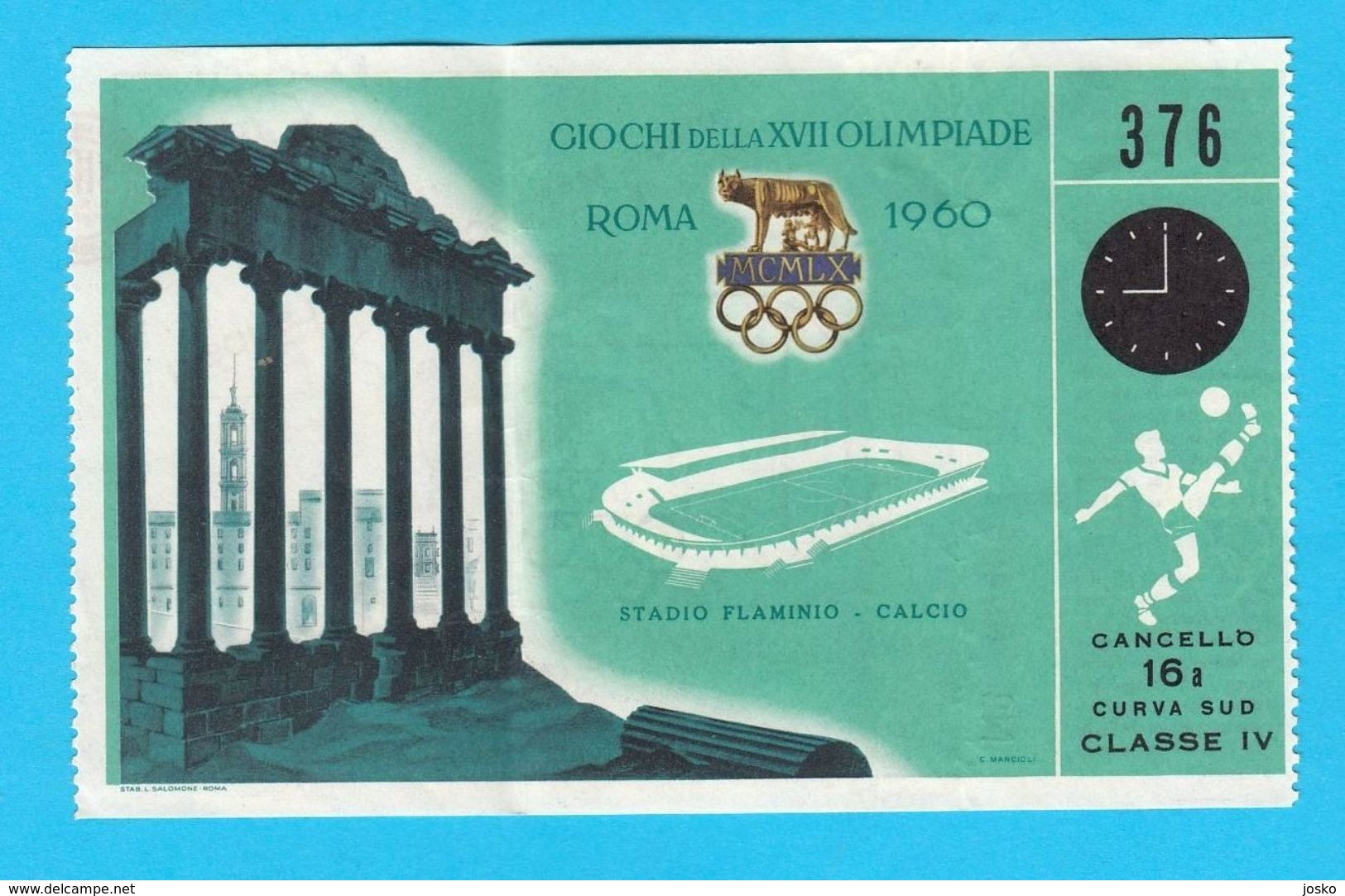 OLYMPIC GAMES ROME 1960. -  DENMARK : ARGENTINA Football Soccer Match Old Rare Ticket ** Futbol Danmark Roma '60. - Other & Unclassified