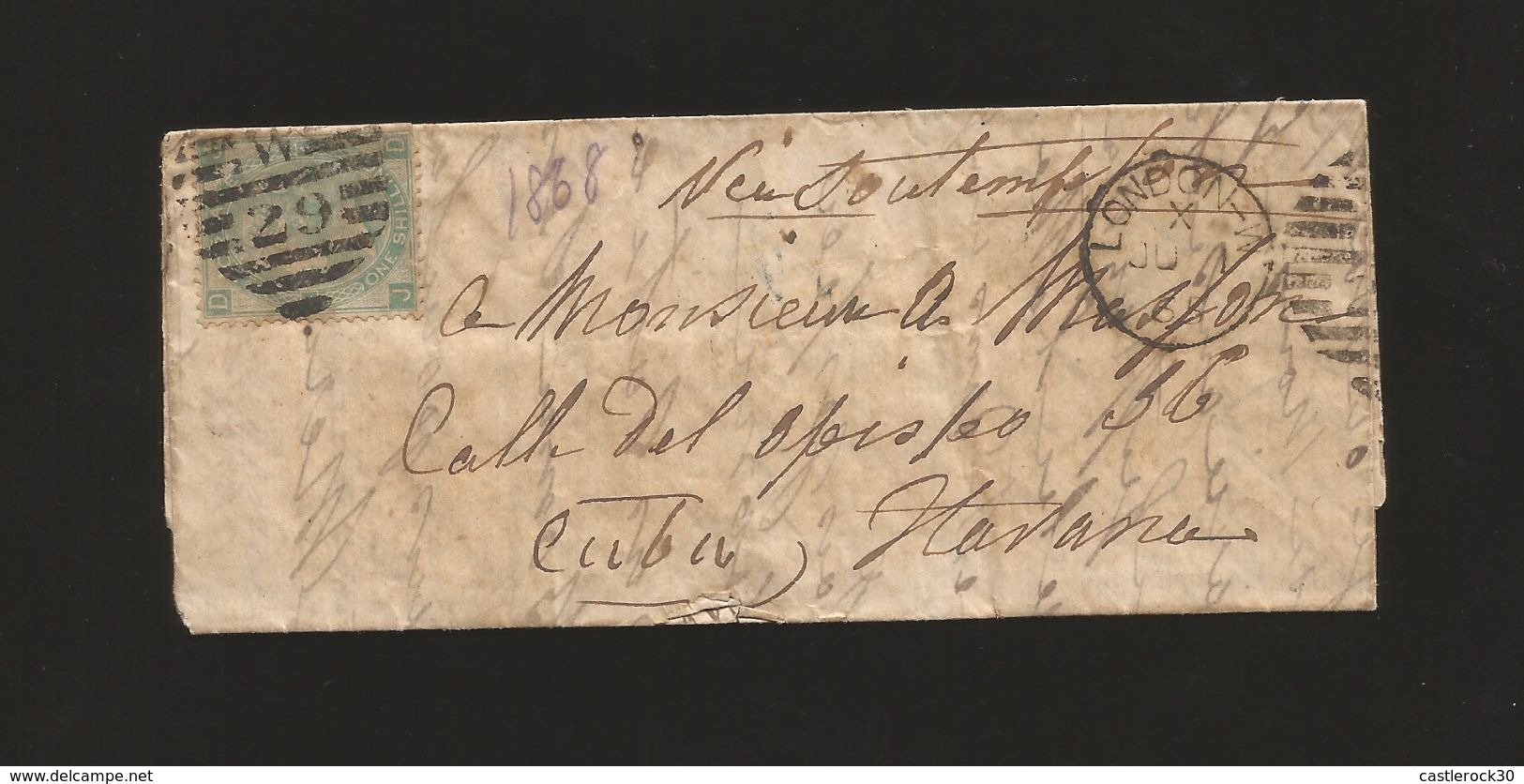 E) 1865 GREAT BRITAIN, A15, COMPLETE LETTER COVER FROM LONDON TO CARIBE, F - Covers & Documents