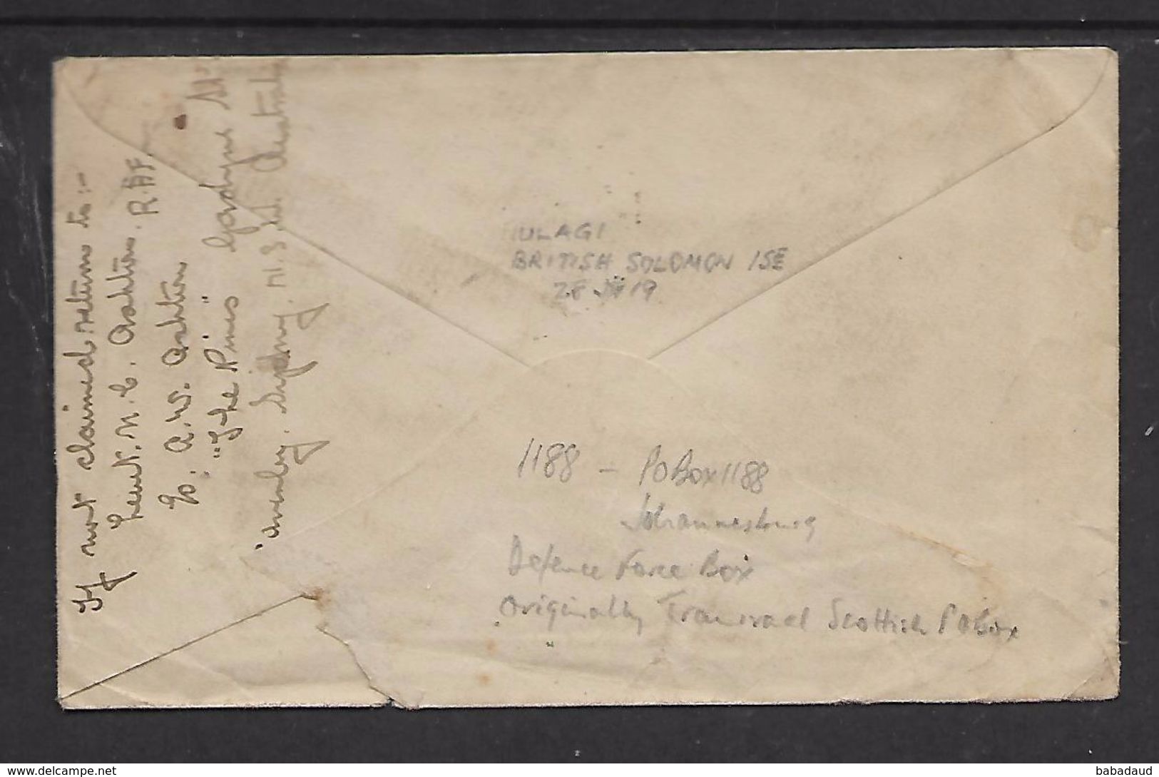 British Solomon Islands, GVR 1d Scarlet On 1919 Cover TULAGI > JOHANNESBURG (S.Africa); R.A.F. Officers - British Solomon Islands (...-1978)