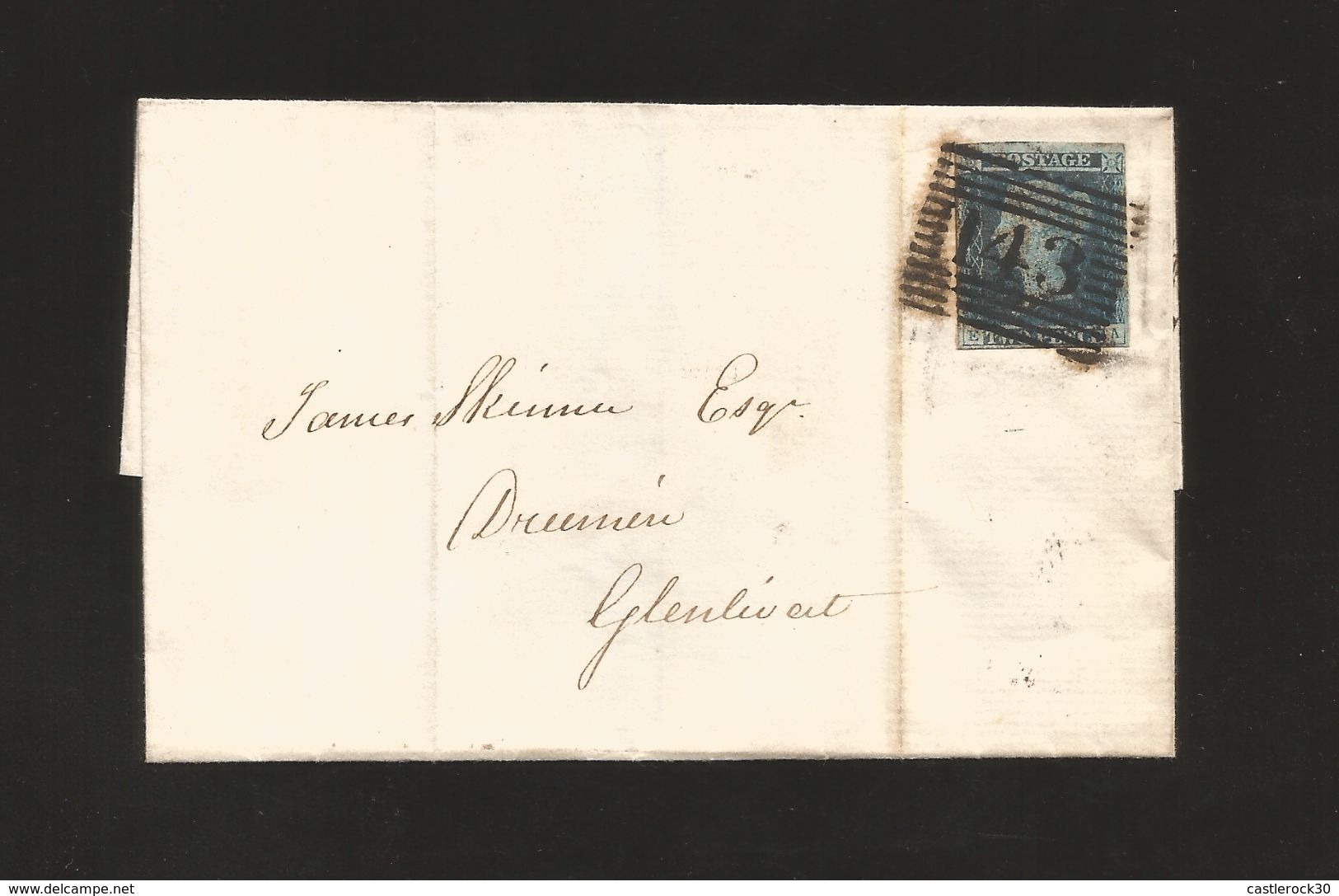 RE) 1843 GREAT BRITAIN, PENNY BLUE, CIRCULATED COVER, XF - Covers & Documents