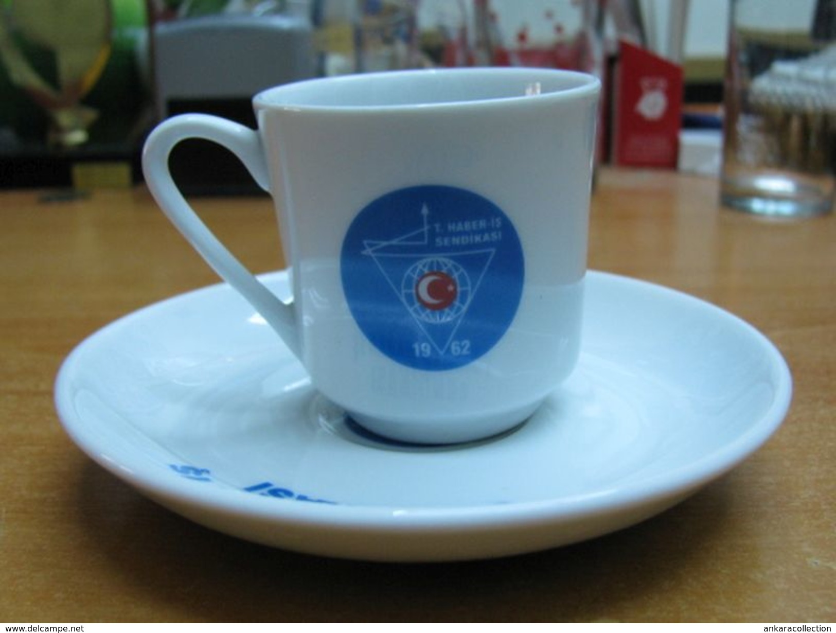 AC - TURKEY HABER IS TRADE UNION PORCELAIN COFFEE CUP - MUG & SAUCER FROM TURKEY - Kopjes