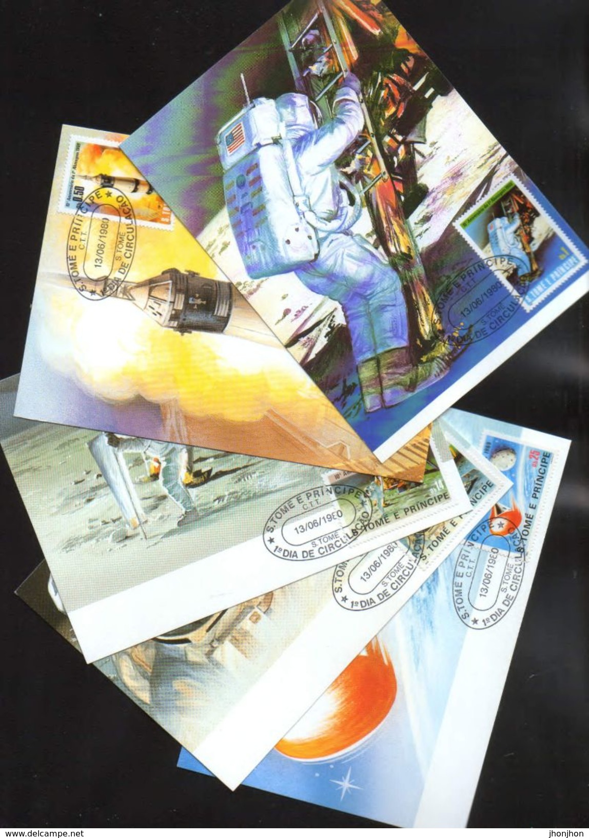 SaoTome E Principe-Maximum Postcards Set/5 1983 -The Moon Landing -10 Years From The First Step Of The Man On The Moon - Africa