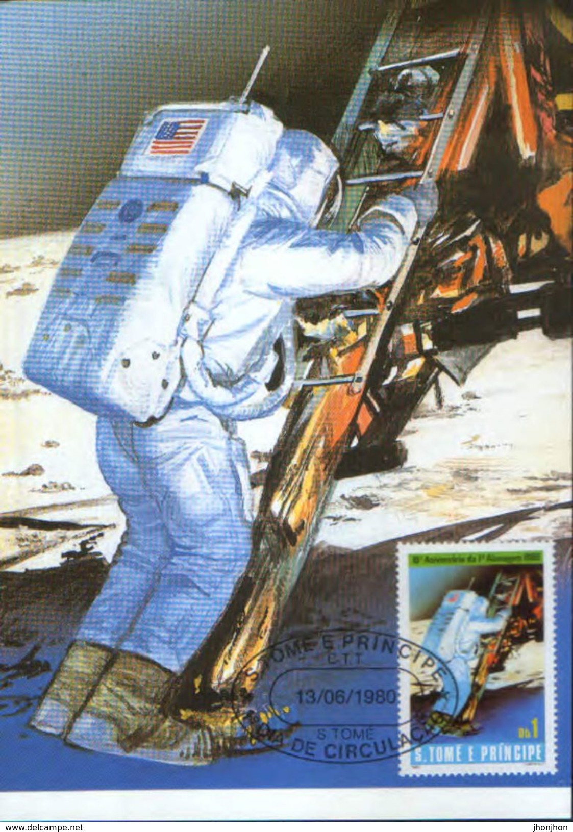 SaoTome E Principe-Maximum Postcards Set/5 1983 -The Moon Landing -10 Years From The First Step Of The Man On The Moon - Afrika