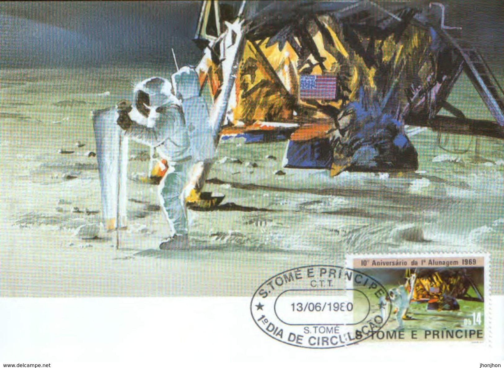 SaoTome E Principe-Maximum Postcards Set/5 1983 -The Moon Landing -10 Years From The First Step Of The Man On The Moon - Afrika