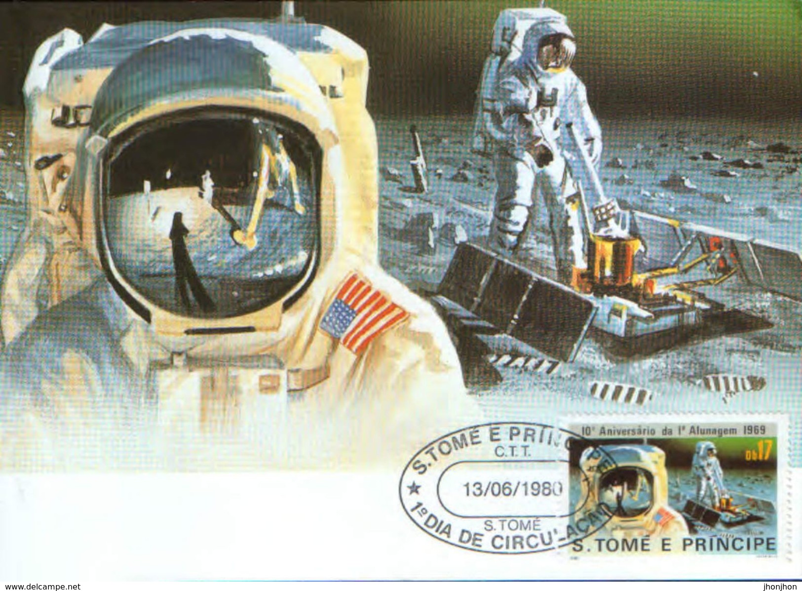 SaoTome E Principe-Maximum Postcards Set/5 1983 -The Moon Landing -10 Years From The First Step Of The Man On The Moon - Africa