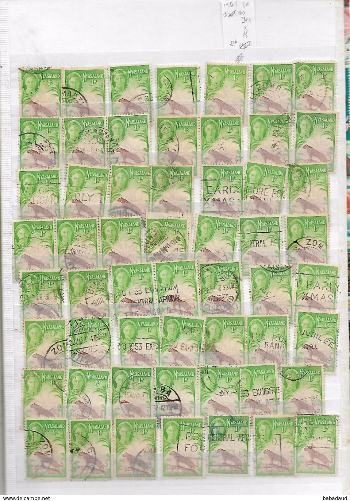 Nyasaland:(6) GVIR X 55, 1d Green & Brown, Leopard On Rock, C.v. £16.00 - Nyasaland (1907-1953)