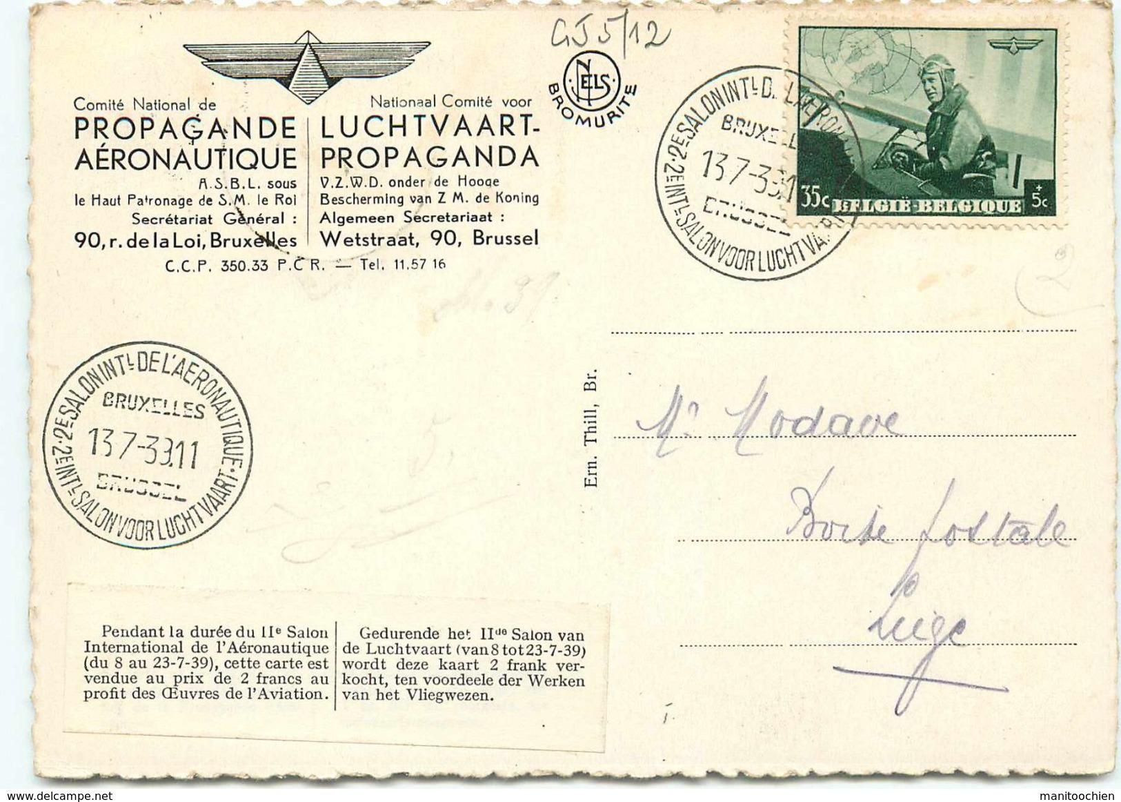 BELGIQUE LE ROI LEOPOLD III CARTE MAXIMUM SALON AERONAUTIQUE 1939 - 1934-1951