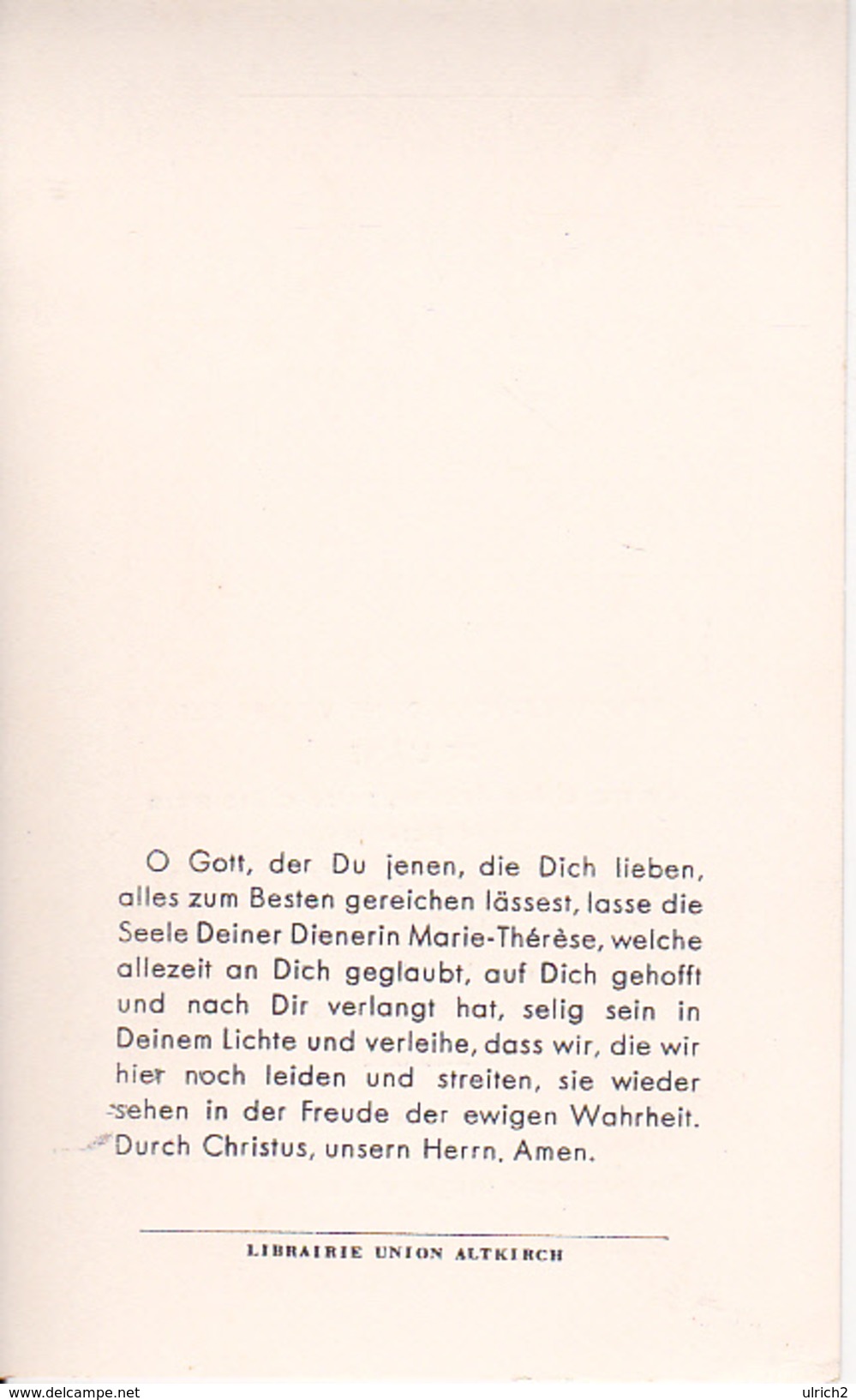 Partezettel Parte - Marie-Thérès Kueny Née Specklin- 1962 - 7*12cm (29441) - Obituary Notices